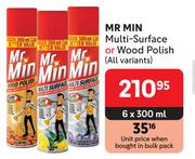 Mr Min Multi Surface Or Wood Polish (All Variants)-6 x 300ml