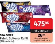 Sta Soft Fabric Softener Refill (All Variants)-18 x 500ml