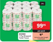 Econo 1 Ply Wrapped Toilet Tissue-24's Per Pack
