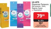 Lil Lets Dispenser Tampons Mini, Regular, Super Or Superplus-6 x 10's