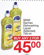 Spar Germex Dishwashing Liquid (Selected)-For Any 2 x 750ml
