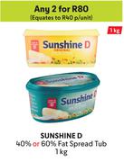 Sunshine D 40% Or 60% Fat Spread Tub-For 2 x 1Kg