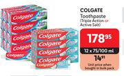 Colgate Toothpaste Triple Action Or Active Salt-12 x 75/100ml