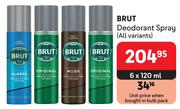 Brut Deodorant Spray (All Variants)-6 x 120ml