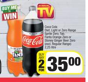 Coca Cola Diet,Light Or Zero Range Sprite Zero,Tab,Fanta Orange Zero-For 2 x 2.25L