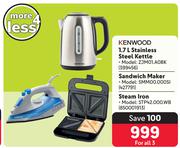 Kenwood 1.7L Stainless Steel Kettle ZJM01.AOBK+Sandwich Maker SMM00.000SI-For All 3
