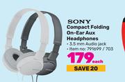 Sony Compact Folding On-Ear Aux Headphones-Each