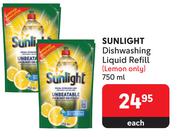 Sunlight Dishwashing Liquid Refill (Lemon Only)-750ml Each