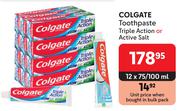 Colgate Toothpaste Triple Action Or Active Salt-12 x 75/100ml