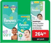 Pampers Active Jumbo Pack Nappies-44/48/52/62/66/76/94/96's Per Pack