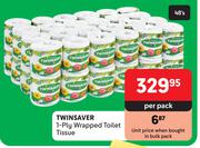 Twinsaver 1 Ply Wrapped Toilet Tissue-Per Pack