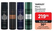 0Yardley Mens Deodorant (All Variants)-6 x 125ml