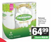 Twinsaver Luxury 2 Ply Toilet Tissue 350 Sheets-9s
