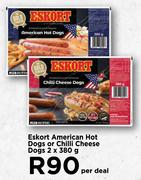 Eskort American Hot Dogs Or Chilli Cheese Dogs-2 x 380g Per Deal