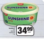 Sunshine D Lite 40% Fat Spread Tub-1Kg Each
