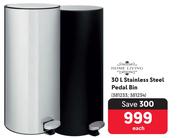 Home Living 30L Stainless Steel Pedal Bin-Each