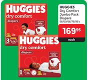 Huggies Dry Comfort Jumbo Pack Diapers-56/60/66/76/96's Each