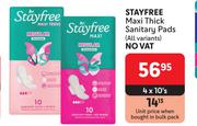 Stayfree Maxi Thick Sanitary Pads (All Variants)-4 x 10's