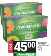 Twinsaver Facial Tissues 2 Ply-For 2 x 180s Pack