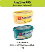 Sunshine D 60% Or 40% Fat Spread Tub-For Any 2 x 1Kg