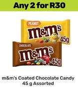 M&M's Coated Chocolate Candy Assorted-For Any 2 x 45g