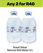 Great Value Natural Still Water-For Any 2 x 5L