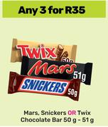 Mars, Snickers Or Twix Chocolate Bar-For Any 3 x 50g-51g