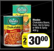 Rhodes Chakalaka Beans, Corn, Hot & Spicy Or Mild & Spicy-For 2 x 400g