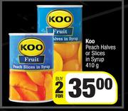 Koo Peach Halves Or Slices In Syrup-For 2 x 410g