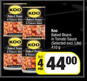Koo Baked Beans In Tomato Sauce (Selected Excl.Lite)-For 4 x 410g