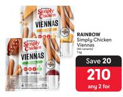Rainbow Simply Chicken Viennas (All Variants)-For Any 2 x 1kg