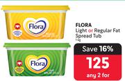 Flora Light Or Regular Fat Spread Tub-For Any 2  x 1kg