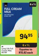 M Long Life Full Cream Milk-6 x 1Ltr