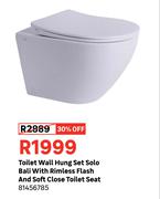 Toilet Wall Hung Set Solo Bali With Rimless Flash & Soft Close Toilet Seat 81456785