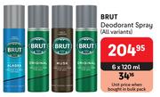 Brut Deodorant Spray (All Variants)-6 x 120ml