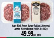 Cape Black Angus Burger Patties & Gourmet Jumbo Wagyu Burger Patties-4 x 100g Per Pack