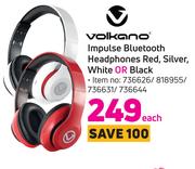 Volkano Impulse Bluetooth Headphones Red, Silver, White Or Black-Each