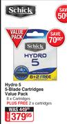 Schick Hydro 5 5-Blade Cartridges Value Pack-8 x Cartridges + 2 x Cartridges