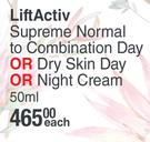 Vichy LifeActiv Supreme Normal To Combination Day Or Dry Skin Day Or Night Cream-50ml Each