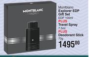 Montblanc Explorer EDP Gift Set EDP 100ml Plus Travel Spray 7.5ml Plus Deodorant Stick 70g