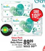 Pampers Aqua Pure Baby Wipes Value Pack-3 x 48 Wipes Per Pack