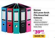 Doanu A4 Ring Lever Arch File Assorted Colours (850014113001/002/003/004/005/006)-Each
