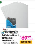 Butterfly A4 White Board 160gsm x 50 Sheets (305576)-Per Pack