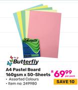 Butterfly A4 Pastel Board 160gsm x 50 Sheets (249980)-Per Pack