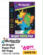 Butterfly A4 Bright Paper Pad 50 Page (116496)-Per Pack