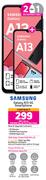 2 x Samsung Galaxy A13 4G Smartphone-On 1GB Red Top Up Core More Data + On Promo 70