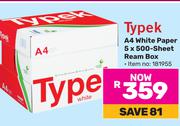 Typek 4A White Paper 5 x 500 Sheet Ream Box