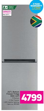 defy 247l bottom freezer fridge dac 447