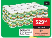 Twinsaver 1 Ply Wrapped Toilet Tissue-48's Per Pack
