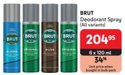 Brut Deodorant Spray (All Variants)-6 x 120ml